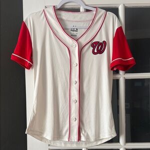 Majestic Washington Nationals White and Red Button-Up Baseball Jersey
